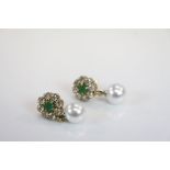Pair of Silver Daisy Style Earrings with Pearl Drops