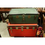 Large Red Covered Travelling Trunk and a smaller Green Covered Travelling Trunk