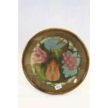 Early 20th century Circular Wooden Framed and Glazed Woolwork Panel, 39cms diameter