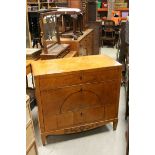 19th century Biedermeier Satin Birch Chest of Three Long Drawers with arched inlay to Drawers,