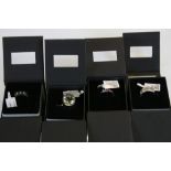 Four boxed Silver Gem set Rings by "Coloured Rocks" to include; Amethyst, Sapphire, Ruby/Diamond &