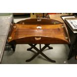 Mahogany Butlers Tray with Brass Hinged Drop Down Sides on Low Folding Stand, 109cms x 79cms (with