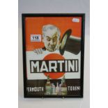 Vintage Style Framed and Glazed ' Martini Vermouth ' Advertising Poster, 30cms x 20cms