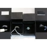 Four boxed Gem set Silver rings to include; Sapphire, Blue Zircon, Iolite, Amblygonite