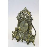 Early 20th century Pierced Brass Cased Desk Clock with Easel Back in the 18th century Style, 17cms