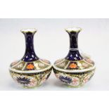 Pair of Royal Crown Derby Imari Small Bottle Neck Vases, pattern no. 1335 / 1128, 11.5cms high