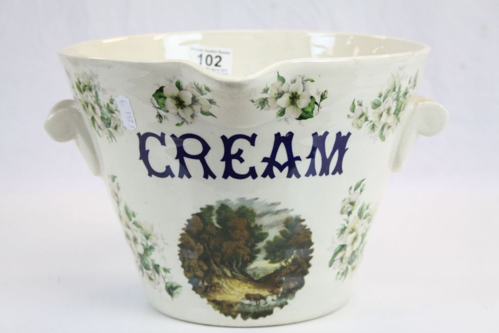 Vintage Style Ironstone ' Cream ' Pail with Pouring Lip and Two Handles, 20cms high - Image 2 of 5