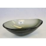 Whitefriars Smokey Brown Teardrop Shaped Shallow Bowl, 29cms long x 8cms high