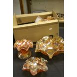 Two Carnival Glass Marigold Imperial Punch Bowls and Stands, Cups plus Two Horse Head Medallion