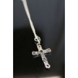 Silver and Ruby Crucifix on Silver Chain