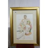 Framed and Glazed Watercolour of a Nude Couple signed by Artist / Sculptor Angela Munslow