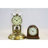Edwardian Mahogany Domed Top Mantle Clock with White Enamel Face, 14cms and a Glass Domed Top