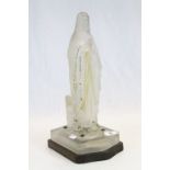 Early to Mid 20th century Frosted Glass Madonna Candle Holder mounted on a Wooden Base, 38cms high