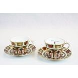Pair of Royal Crown Derby Old Imari Pattern Tea Cups and Saucers, pattern no. 1128