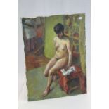20th century Oil on Board Portrait of a Seated Nude Woman, unsigned