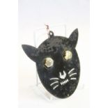 Rare Early 20th century Sheet Metal Cat Scarer with Marble Eyes, 14cms high