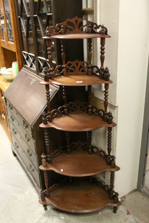 Victorian Style Mahogany Corner Whatnot with Five Shelves, 160cms high