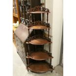 Victorian Style Mahogany Corner Whatnot with Five Shelves, 160cms high