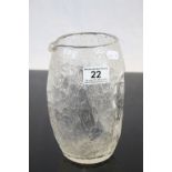Koloman Moser Style Clear Crackle Glass Jug with Integral Handle, 19.5cms high