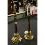 Pair of Brass Column Table Lamps with octagonal shafts and bases, 46cms high