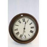 Early 20th century Circular Wooden Cased School / Office Clock , converted to battery operated,