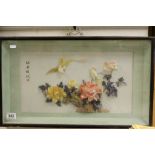 Chinese Picture made from Shell depicting Birds and Floral Display, Signed, Framed and Glazed, 45cms