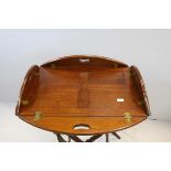Victorian Mahogany Butler's Tray with Brass Hinged Drop Down Flaps on Mahogany Stand with Turned