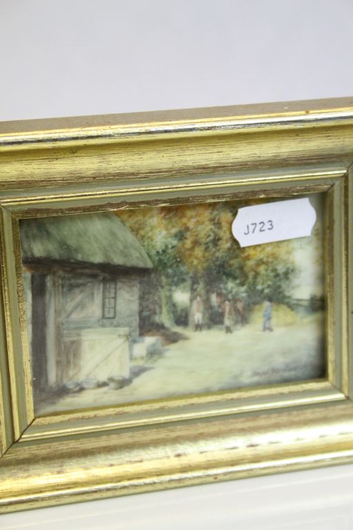 Two framed & glazed Miniature Watercolours on Ivorine, signed "Daphne Lee 1978", entitled "Stables - Image 3 of 3