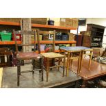 Pair of Mid 20th century Beech Kitchen Stools with Blue Vinyl Seats together with Two Early 20th