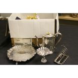 Good Collection of Silver Plate including Thomas Webb Shell Dish on Fish Footed Stand, Card Tray,