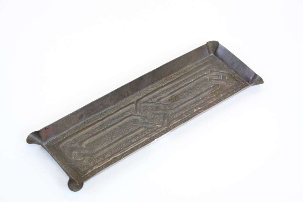 Early 20th century Arts and Crafts Copper Pen Tray with Celtic Knot decoration, possibly Keswick