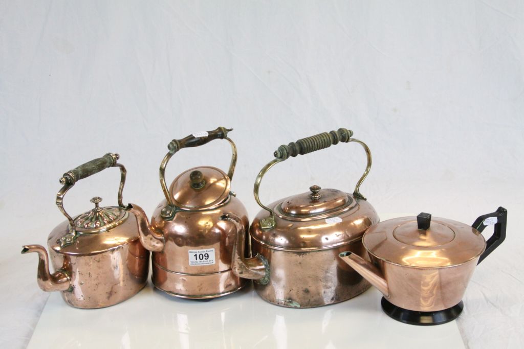 Collection of Four Victorian and Later Copper Kettles