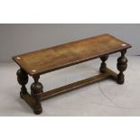 Mid 20th century Oak Coffee Table with Cup and Covered Carved Legs, 98cms long x 35cms deep x