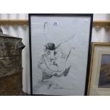 Framed Ralph Steadman Portrait of The White Rabbit from Alice in Wonderland signed and titled Friday