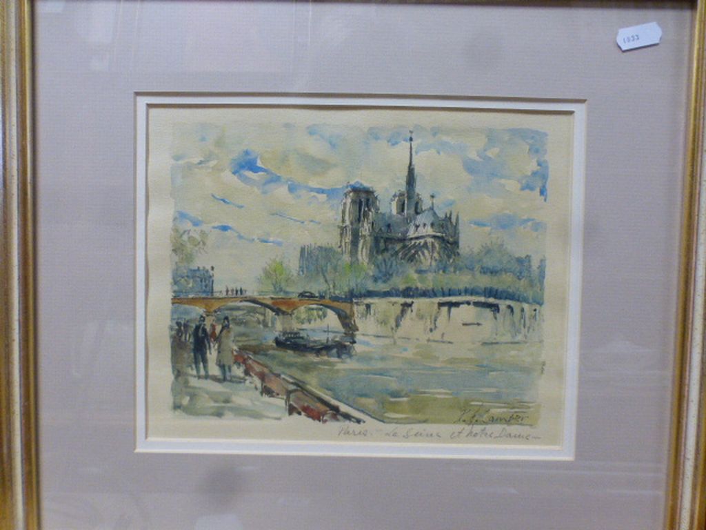 Pierre Eugene Cambier - Framed and Glazed Watercolour of Paris - La Seine and Notre Dame, 25cms x - Image 4 of 6