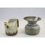 Andrew Hague of Yorkshire Studio Pottery Vase 11cms high and a Studio Pottery Jug with Pinched Spout