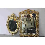 20th century Rococo Style Gilt Framed Mirror with Bevelled Edge, 108cms x 74cms together with a