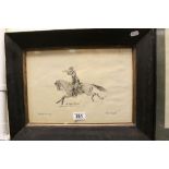 In the manner of Frederic Remington, Pen and Ink Drawing of a Cavalry Soldier on Horse Back titled '