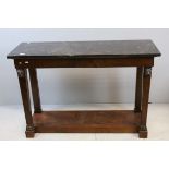 French Empire Style Mahogany Console / Pier Table with Black Marble Top on Square Tapering Legs with