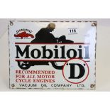 Vintage Enamel Advertising Sign ' Mobiloil ' D ' with a silhouette of a Motorcycle and Rider,