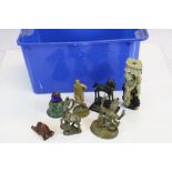 Quantity of Metal and Stone Figures and Animals including Brass Hindu Deities, Asian Bronze Dragon