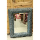 Mirror, the frame formed from Small Sections of Aqua Blue Glass, 63cms x 83cms