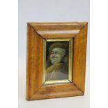 Oil on Brass Portrait of a Monk in Maple Frame