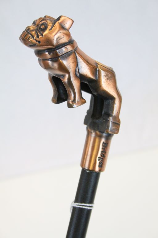 Vintage Bridges Copper Bulldog Walking Stick with Leather Sheepskin Sock Protector