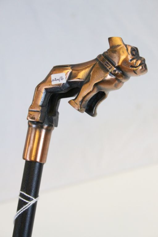 Vintage Bridges Copper Bulldog Walking Stick with Leather Sheepskin Sock Protector - Image 2 of 5