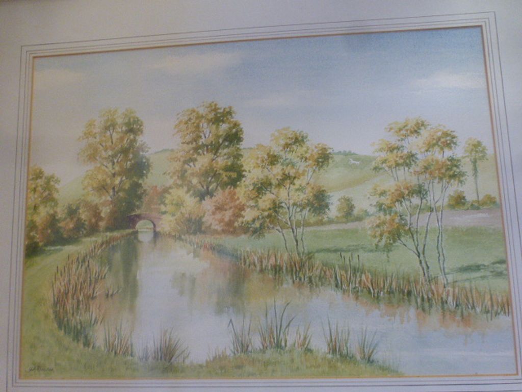 G A Renvoize, Watercolour of the Kennet & Avon Canal near Alton Barnes, 46cms x 32cms, framed and - Image 2 of 4