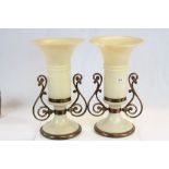 Pair of Alabaster Twin Handled Tulip Shaped Table Lamps (one a/f)