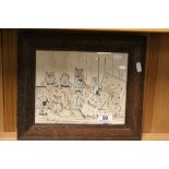 Oak Framed Louis Wain Humorous Cat Print, 24cms x 19cms