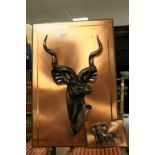 South African Copper Relief Picture depicting Kudu 78cms x 52cms together with a similar smaller