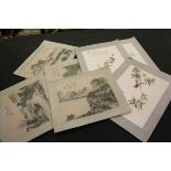 Eight Chinese / Japanese Unframed Watercolours being Four Landscapes, 30cms x 25cms together with